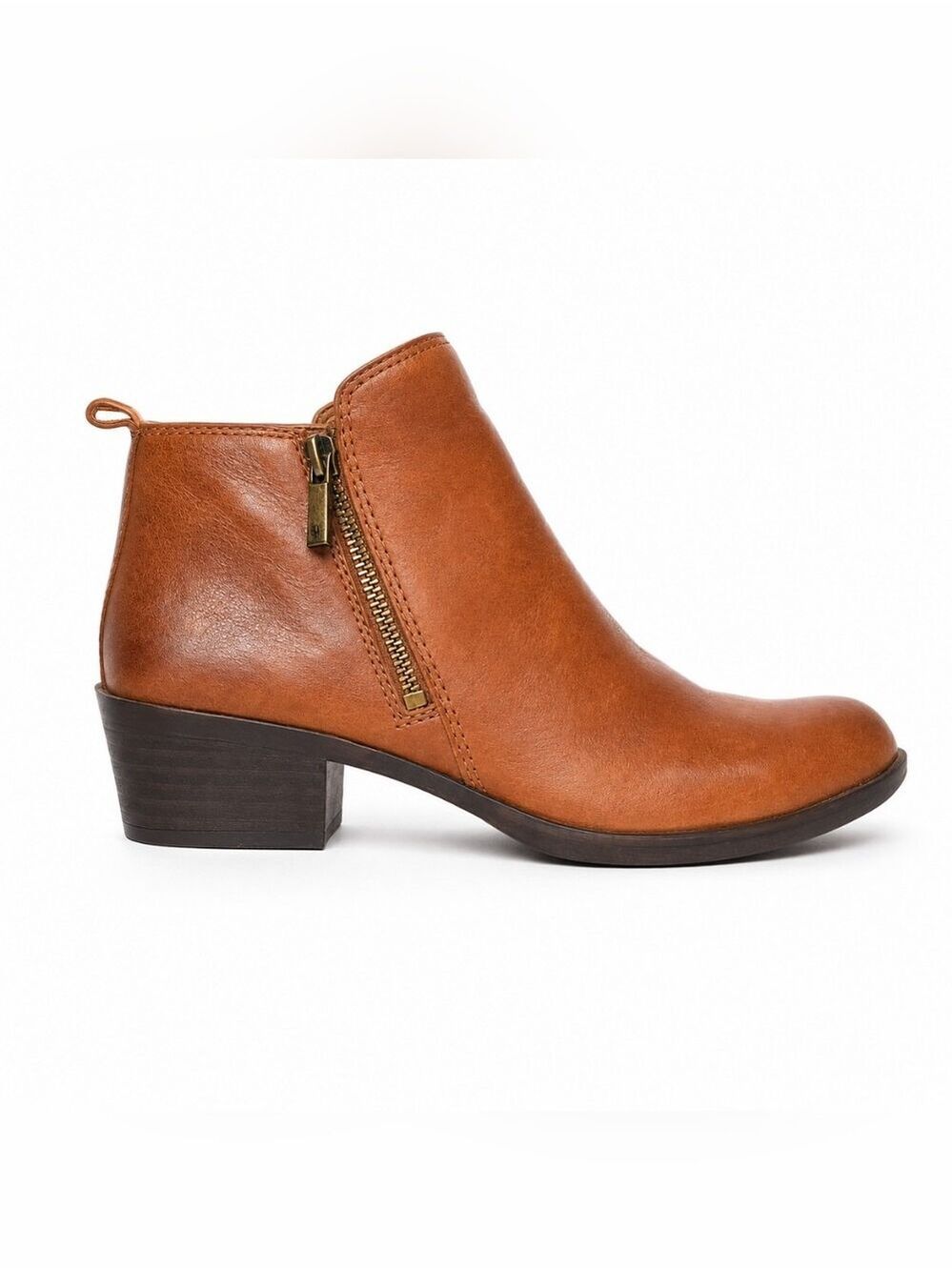 Lucky Brand Basel Brown Leather Ankle Boot Side Zip Size 7.5